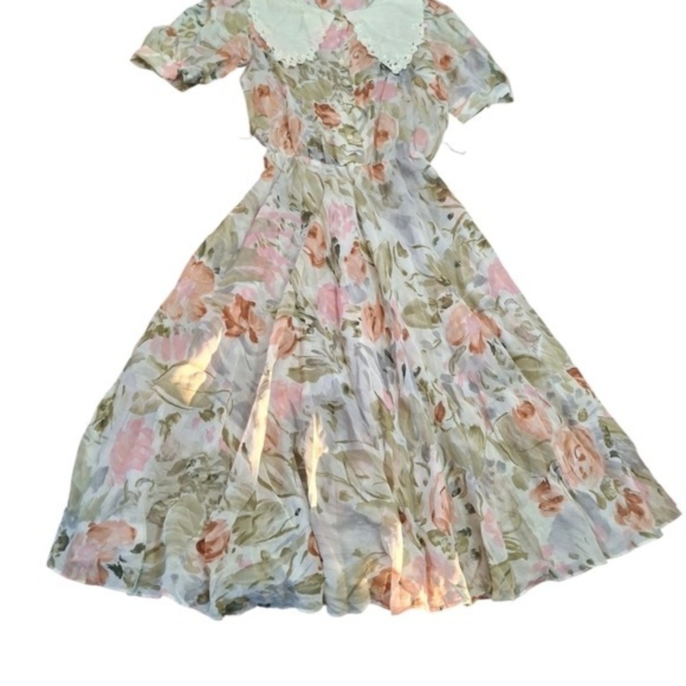 Vintage floral Maxi Dress with Lace Collar size 10 1970's